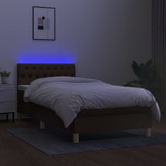 Vidaxl Box spring postelja z vzmetnico LED temno rjava 100x200cm blago