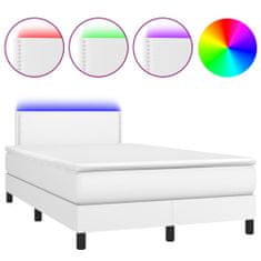 Vidaxl Box spring postelja z vzmetnico LED bela 120x200cm umetno usnje