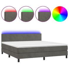 Vidaxl Box spring postelja z vzmetnico LED temno siva 180x200 cm žamet