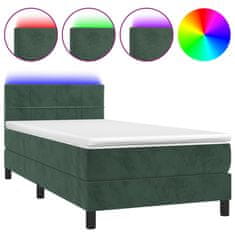 Vidaxl Box spring postelja z vzmetnico LED tem. zelena 80x200 cm žamet