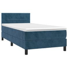 Vidaxl Box spring postelja z vzmetnico LED temno modra 90x190 cm žamet