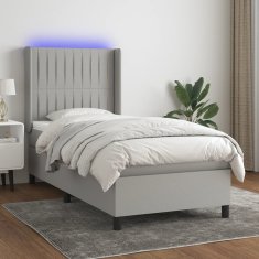 Vidaxl Box spring postelja z vzmetnico LED svetlo siva 80x200 cm blago