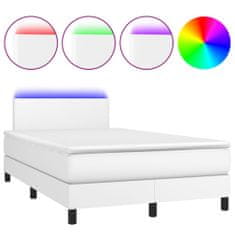 Vidaxl Box spring postelja z vzmetnico LED bela 120x200cm umetno usnje