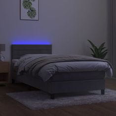 Vidaxl Box spring postelja z vzmetnico LED svetlo siva 100x200cm žamet