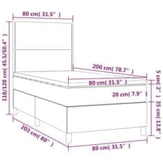 Vidaxl Box spring postelja z vzmetnico LED temno siva 80x200 cm blago