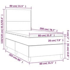 Vidaxl Box spring postelja z vzmetnico LED svetlo siva 80x200 cm blago