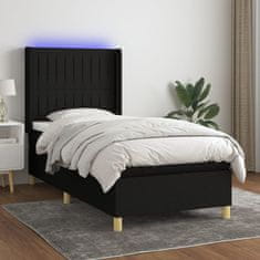 Vidaxl Box spring postelja z vzmetnico LED črna 90x190 cm blago