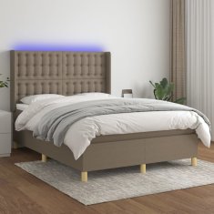 Vidaxl Box spring postelja z vzmetnico LED taupe 140x200 cm blago