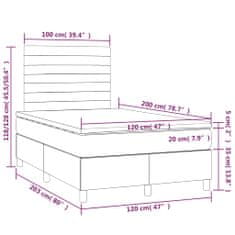 Vidaxl Box spring postelja z vzmetnico LED sv. siva 120x200 cm blago