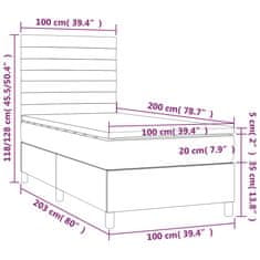 Vidaxl Box spring postelja z vzmetnico LED sv. siva 100x200 cm blago