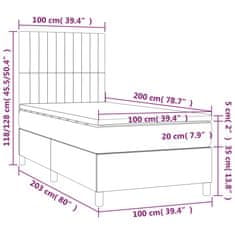 Vidaxl Box spring postelja z vzmetnico LED sv. siva 100x200 cm blago