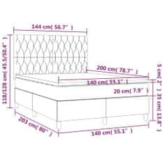 Vidaxl Box spring postelja z vzmetnico LED sv. siva 140x200 cm blago
