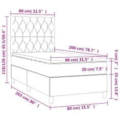 Vidaxl Box spring postelja z vzmetnico LED svetlo siva 80x200 cm žamet