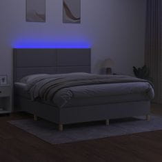Vidaxl Box spring postelja z vzmetnico LED sv. siva 160x200 cm blago