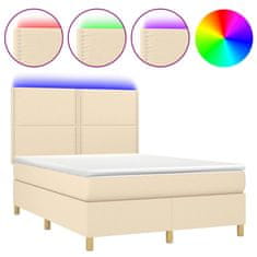 Vidaxl Box spring postelja z vzmetnico LED krem 140x200 cm blago