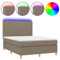 Vidaxl Box spring postelja z vzmetnico LED taupe 140x190 cm blago