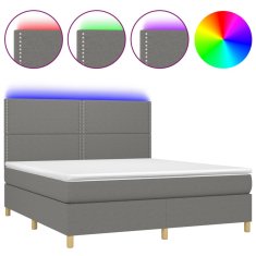 Vidaxl Box spring postelja z vzmetnico LED temno siva 160x200 cm blago