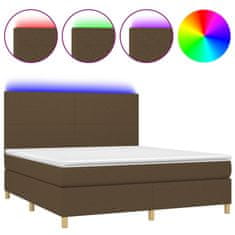 Greatstore Box spring postelja z vzmetnico LED temno rjava 160x200cm blago