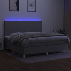 Vidaxl Box spring postelja z vzmetnico LED sv. siva 200x200 cm blago