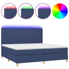 Vidaxl Box spring postelja z vzmetnico LED modra 200x200 cm blago