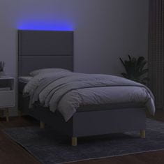 Vidaxl Box spring postelja z vzmetnico LED svetlo siva 90x190 cm blago