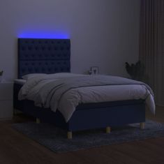 Vidaxl Box spring postelja z vzmetnico LED modra 120x200 cm blago