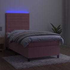 Vidaxl Box spring postelja z vzmetnico LED roza 80x200 cm žamet