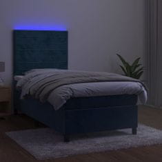 Vidaxl Box spring postelja z vzmetnico LED temno modra 80x200 cm žamet