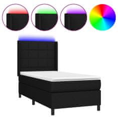Vidaxl Box spring postelja z vzmetnico LED črna 80x200 cm blago