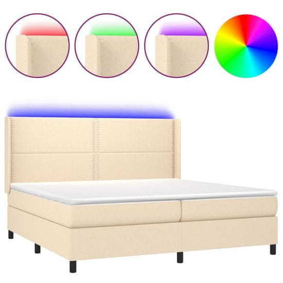 Vidaxl Box spring postelja z vzmetnico LED krem 200x200 cm blago