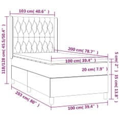 Vidaxl Box spring postelja z vzmetnico LED temno siva 100x200 cm žamet