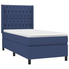 Vidaxl Box spring postelja z vzmetnico LED modra 90x190 cm blago