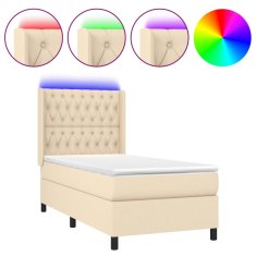 Vidaxl Box spring postelja z vzmetnico LED krem 90x190 cm blago
