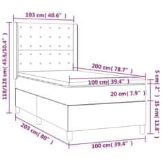 Vidaxl Box spring postelja z vzmetnico LED sv. siva 100x200 cm blago