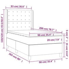 Vidaxl Box spring postelja z vzmetnico LED svetlo siva 90x200 cm blago