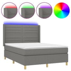 Vidaxl Box spring postelja z vzmetnico LED temno siva 140x200 cm blago