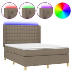 Vidaxl Box spring postelja z vzmetnico LED taupe 140x200 cm blago