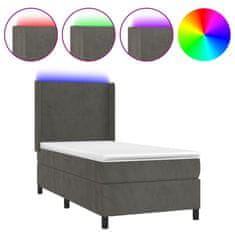 Vidaxl Box spring postelja z vzmetnico LED temno siva 80x200 cm žamet