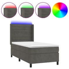 Vidaxl Box spring postelja z vzmetnico LED temno siva 100x200 cm žamet