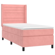 Vidaxl Box spring postelja z vzmetnico LED roza 90x200 cm žamet