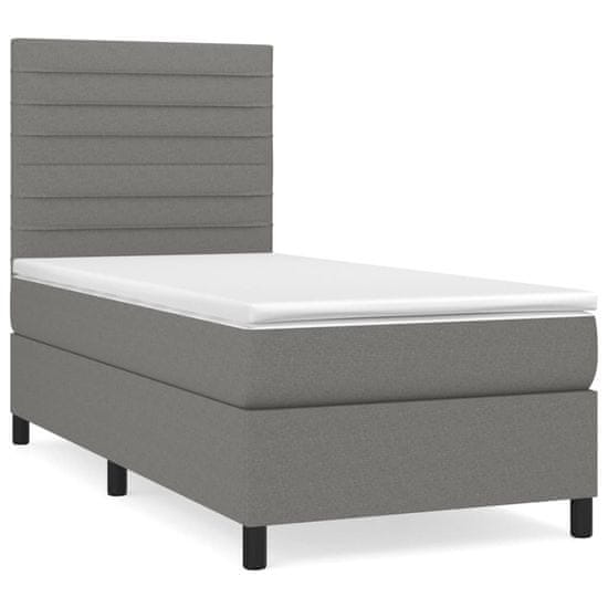 Vidaxl Box spring postelja z vzmetnico temno siva 90x190 cm blago