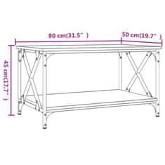 Vidaxl Klubska mizica rjav hrast 80x50x45 cm inženirski les in železo