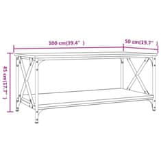 Vidaxl Klubska mizica sonoma hrast 100x50x45 cm inženir. les in železo