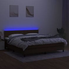 Vidaxl Box spring postelja z vzmetnico LED temno rjava 160x200cm blago