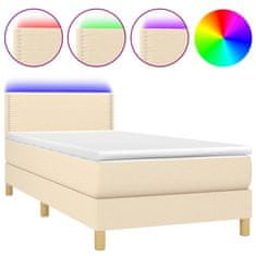 Vidaxl Box spring postelja z vzmetnico LED krem 90x190 cm blago