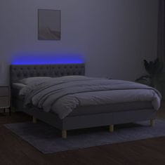 Vidaxl Box spring postelja z vzmetnico LED svetlo siva 140x190cm blago