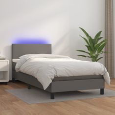 Vidaxl Box spring postelja z vzmetnico LED siva 80x200 cm umetno usnje