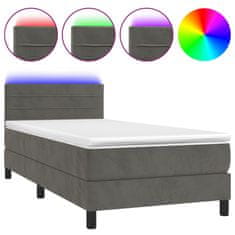 Greatstore Box spring postelja z vzmetnico LED temno siva 90x190 cm žamet