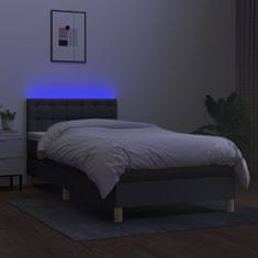 Vidaxl Box spring postelja z vzmetnico LED temno siva 90x190 cm blago