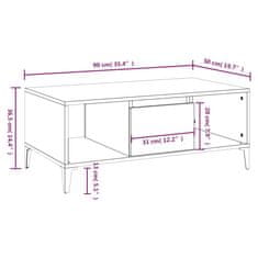 Vidaxl Klubska mizica visok sijaj bela 90x50x36,5 cm inženirski les